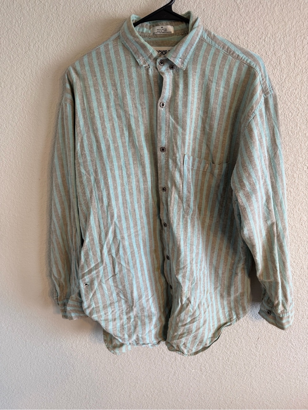 anchor blue Men's Striped Mint and Cream Button-Down Shirt